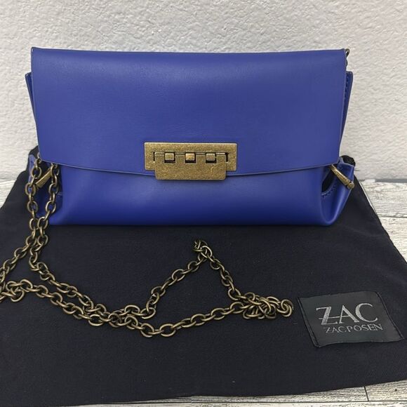 Zac Posen Eartha Cobalt Blue Folded Gusset Leather Crossbody With Dustbag - Picture 1 of 15